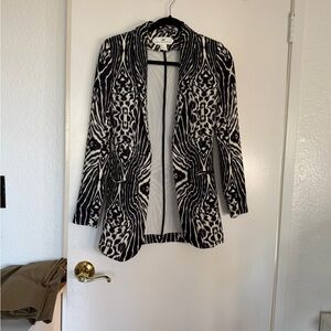 H&M Black and White Patterned Open-Front Blazer